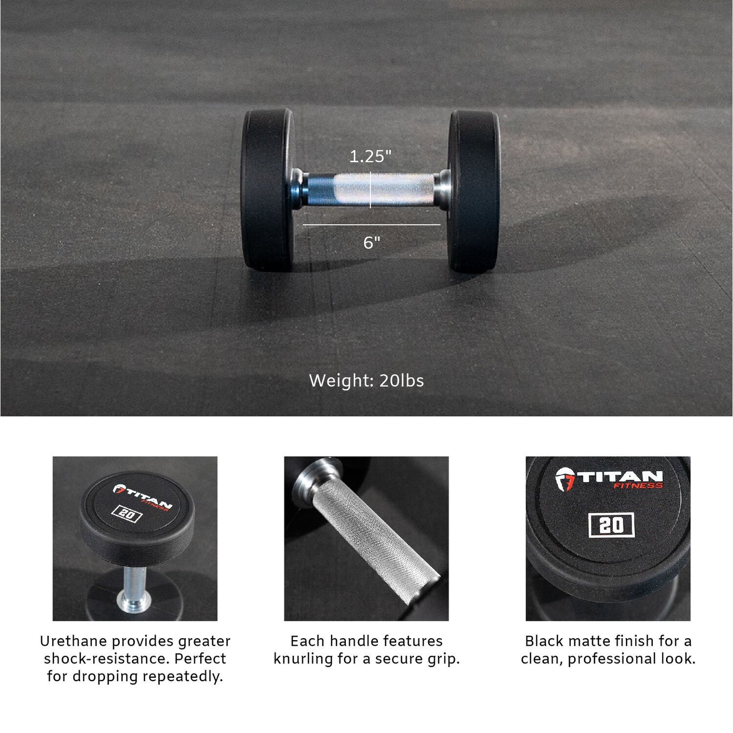 Scratch and Dent - Single 20 LB Round Urethane Dumbbell - FINAL SALE - view 2
