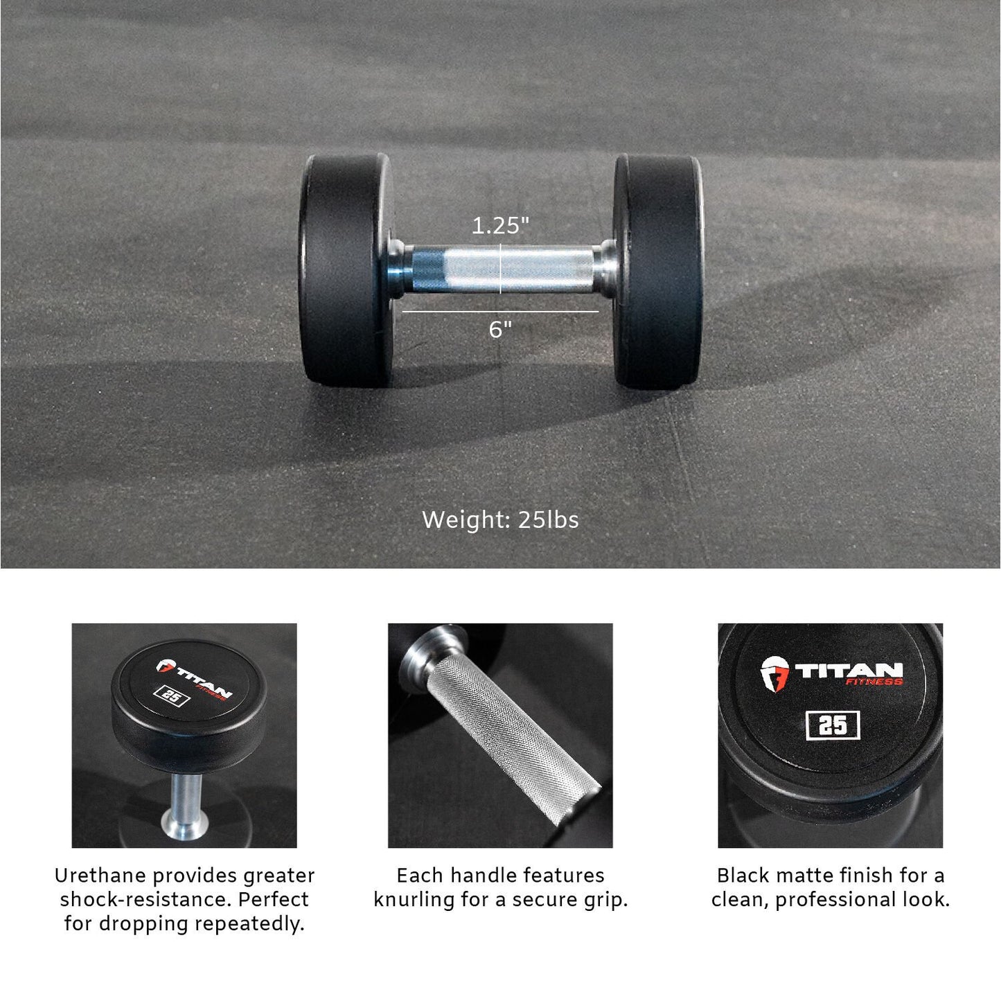 Scratch and Dent - Single 25 LB Round Urethane Dumbbell - FINAL SALE - view 3