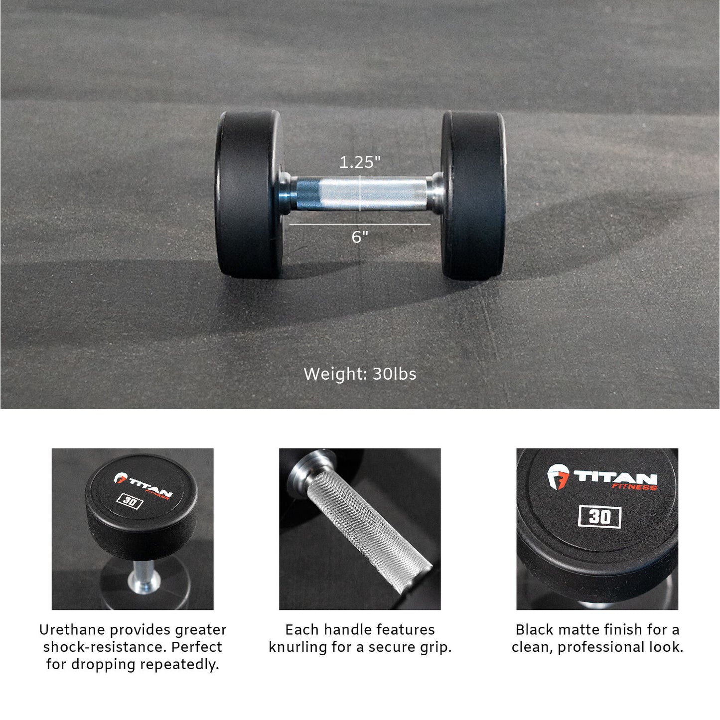Scratch and Dent - Single 30 LB Round Urethane Dumbbell - FINAL SALE - view 2
