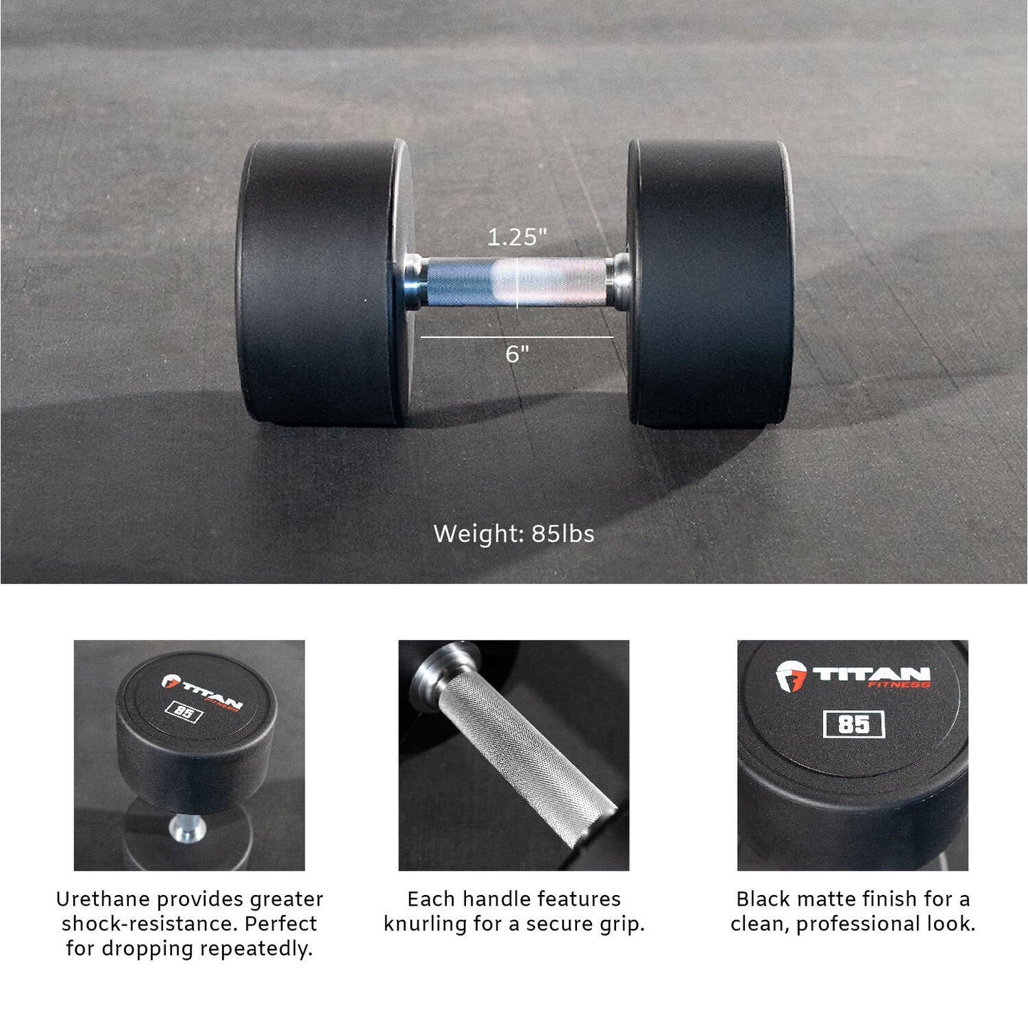 Scratch and Dent - Single 85 LB Round Urethane Dumbbell - FINAL SALE - view 2