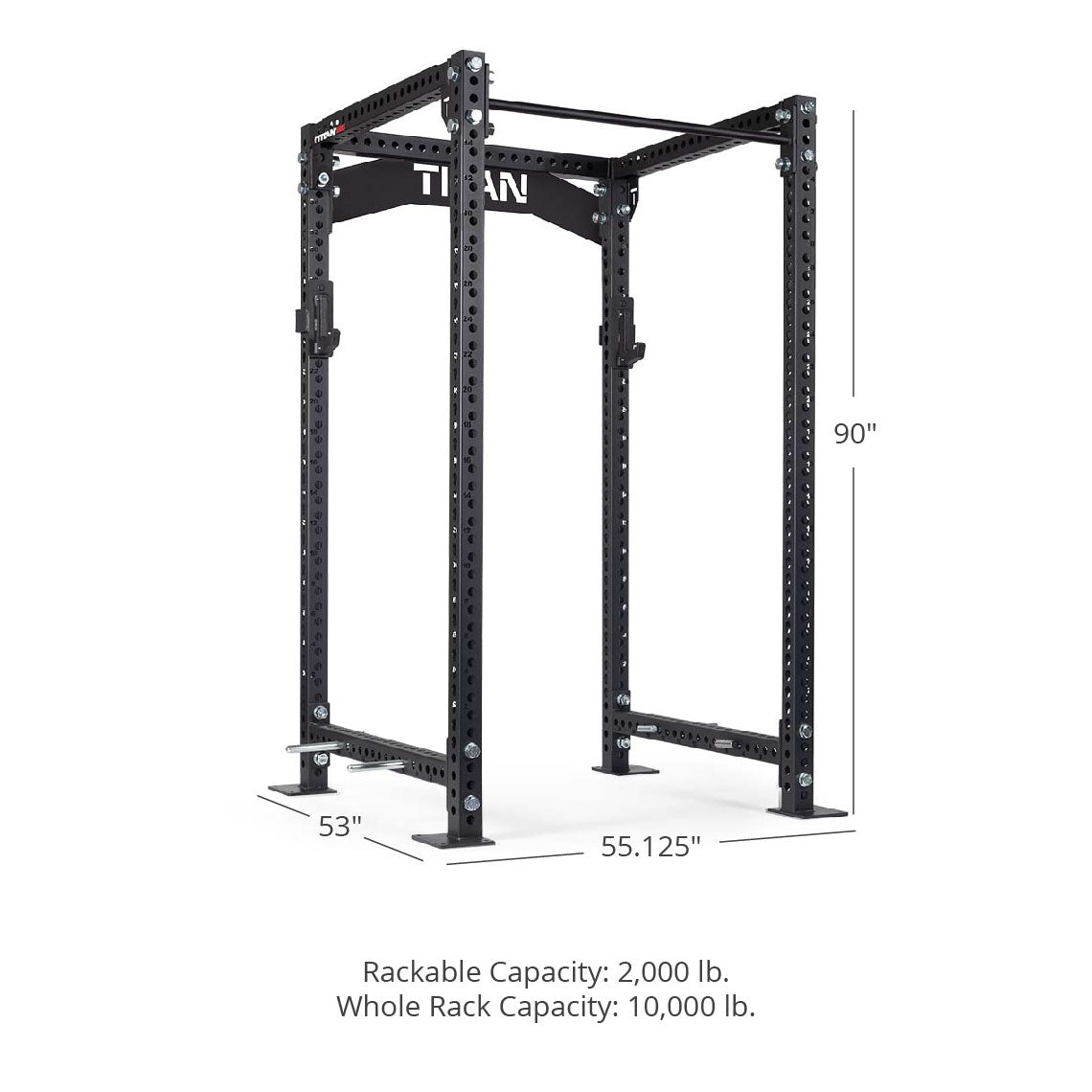 TITAN Series Power Rack - 90", 53", 55.125" Rackable Capacity: 2,000 lb Whole Rack Capacity: 10,000 lb. | Black / Crossmember Nameplate / Sandwich J-Hooks - view 145