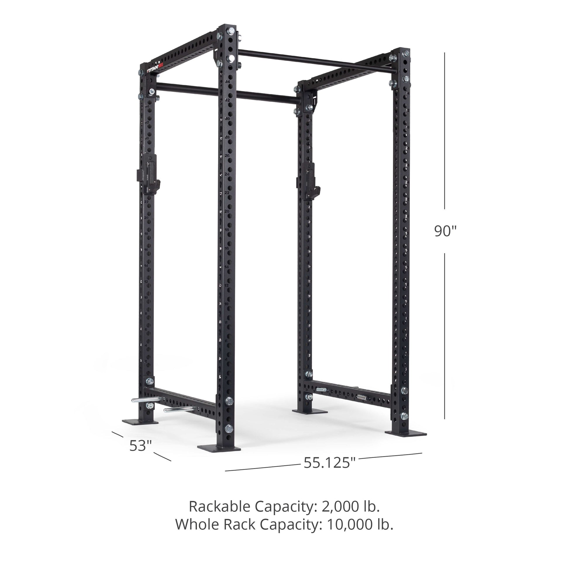 TITAN Series Power Rack - Bolt Down Options | Black / 2” Fat Pull-Up Bar / Roller J-Hooks