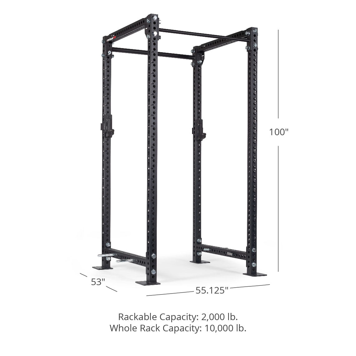TITAN Series Power Rack - Bolt Down Options | Black / 2” Fat Pull-Up Bar / Sandwich J-Hooks