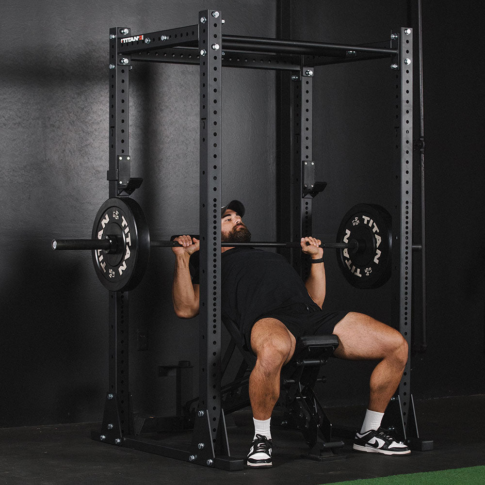 X-3 Series Flat Foot Power Rack | 82in / 4 Pack Weight Plate Holders