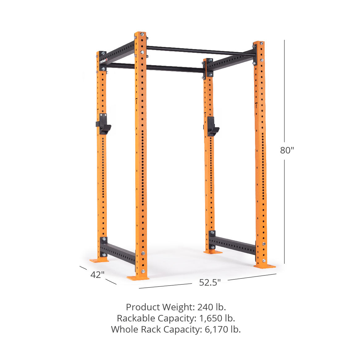 X-3 Series Bolt-Down Power Rack - Westside hole spacing through the bench and clean pull zone | Orange / No Weight Plate Holders