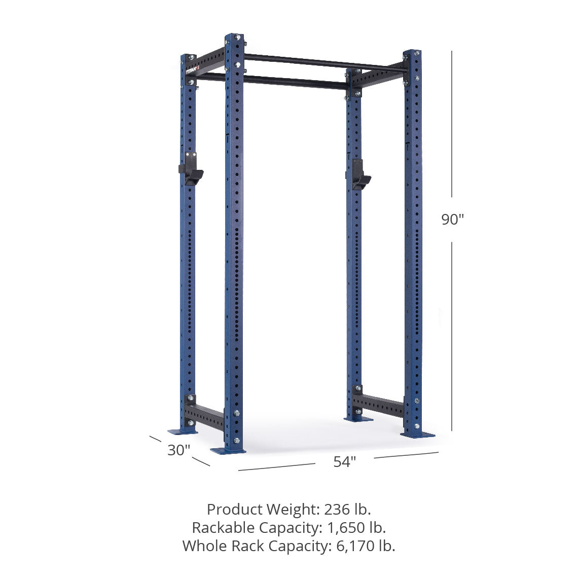 X-3 Series Bolt-Down Power Rack - Westside hole spacing through the bench and clean pull zone | Navy / No Weight Plate Holders