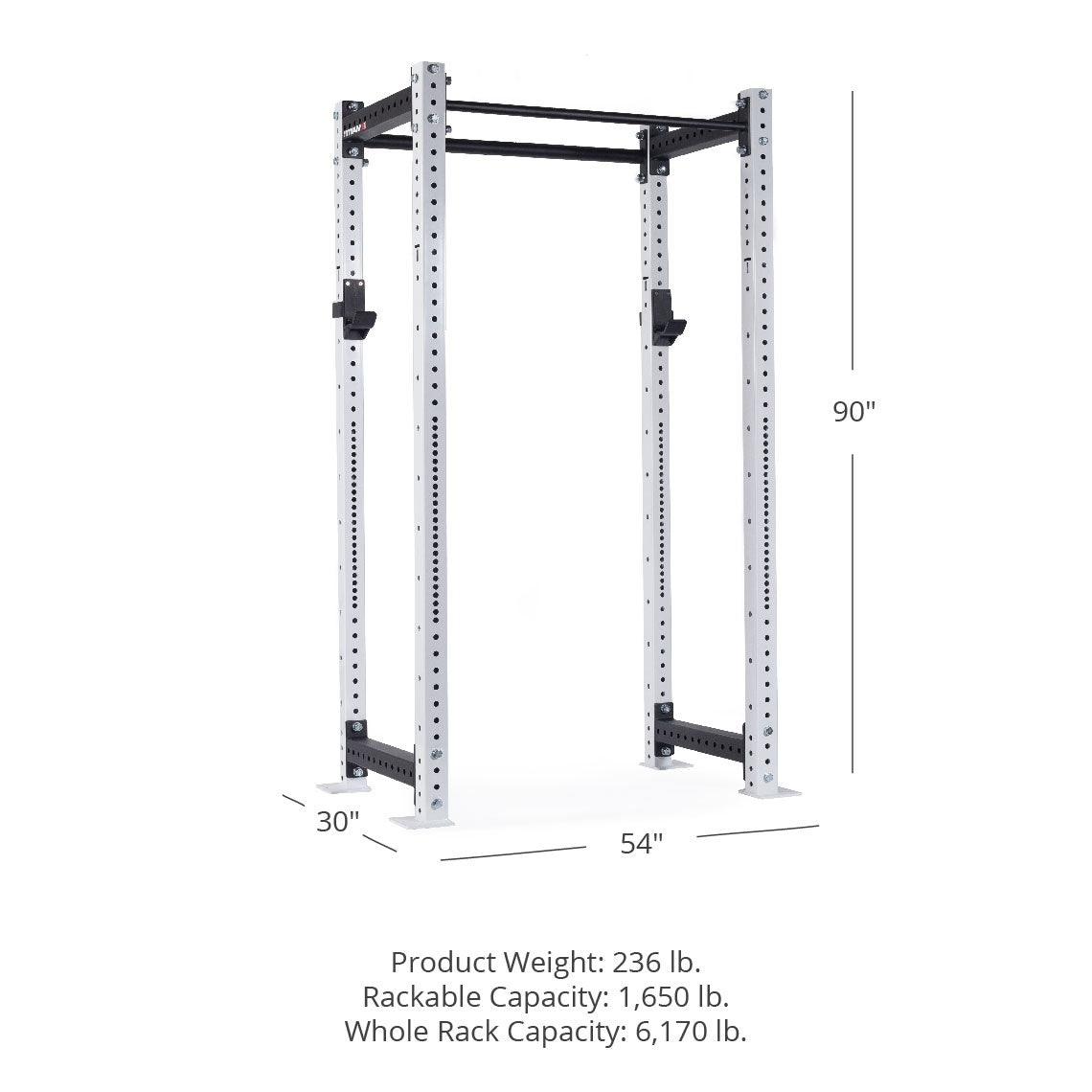 X-3 Series Bolt-Down Power Rack - Westside hole spacing through the bench and clean pull zone | White / No Weight Plate Holders
