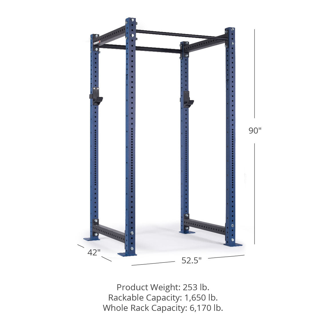 X-3 Series Bolt-Down Power Rack - Westside hole spacing through the bench and clean pull zone | Navy / No Weight Plate Holders