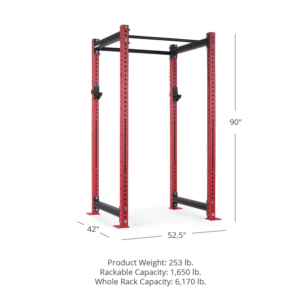 X-3 Series Bolt-Down Power Rack - Westside hole spacing through the bench and clean pull zone | Red / No Weight Plate Holders