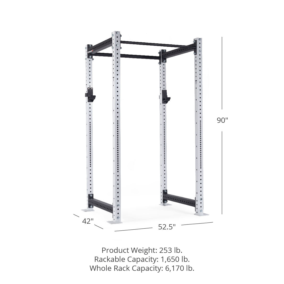 X-3 Series Bolt-Down Power Rack - Westside hole spacing through the bench and clean pull zone | White / No Weight Plate Holders