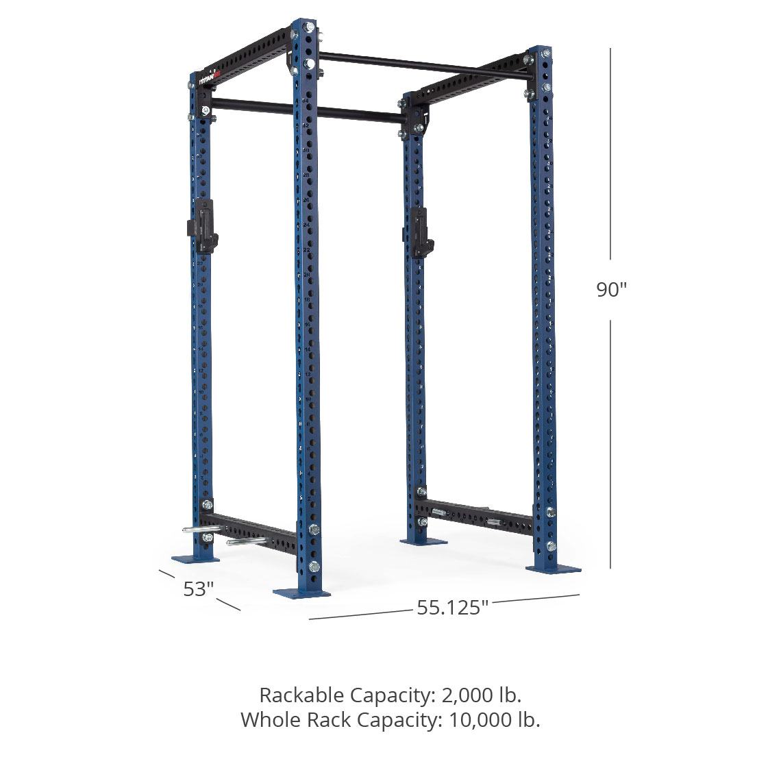 TITAN Series Power Rack - 90", 53", 55.125" Rackable Capacity: 2,000 lb Whole Rack Capacity: 10,000 lb. | Navy / 2” Fat Pull-Up Bar / Sandwich J-Hooks - view 42