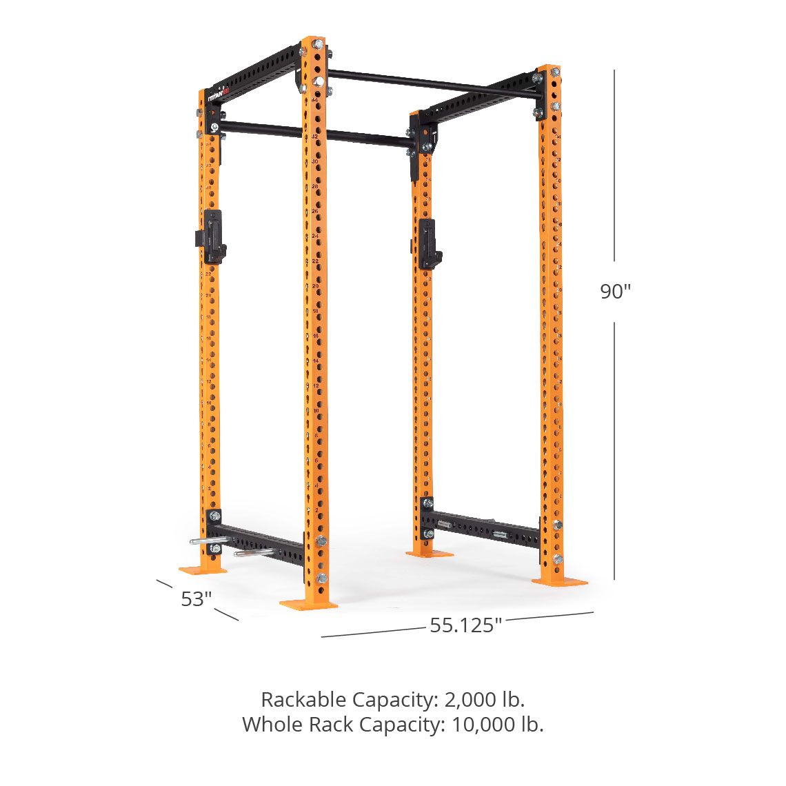 TITAN Series Power Rack - Bolt Down Options | Orange / 2” Fat Pull-Up Bar / Sandwich J-Hooks - view 48