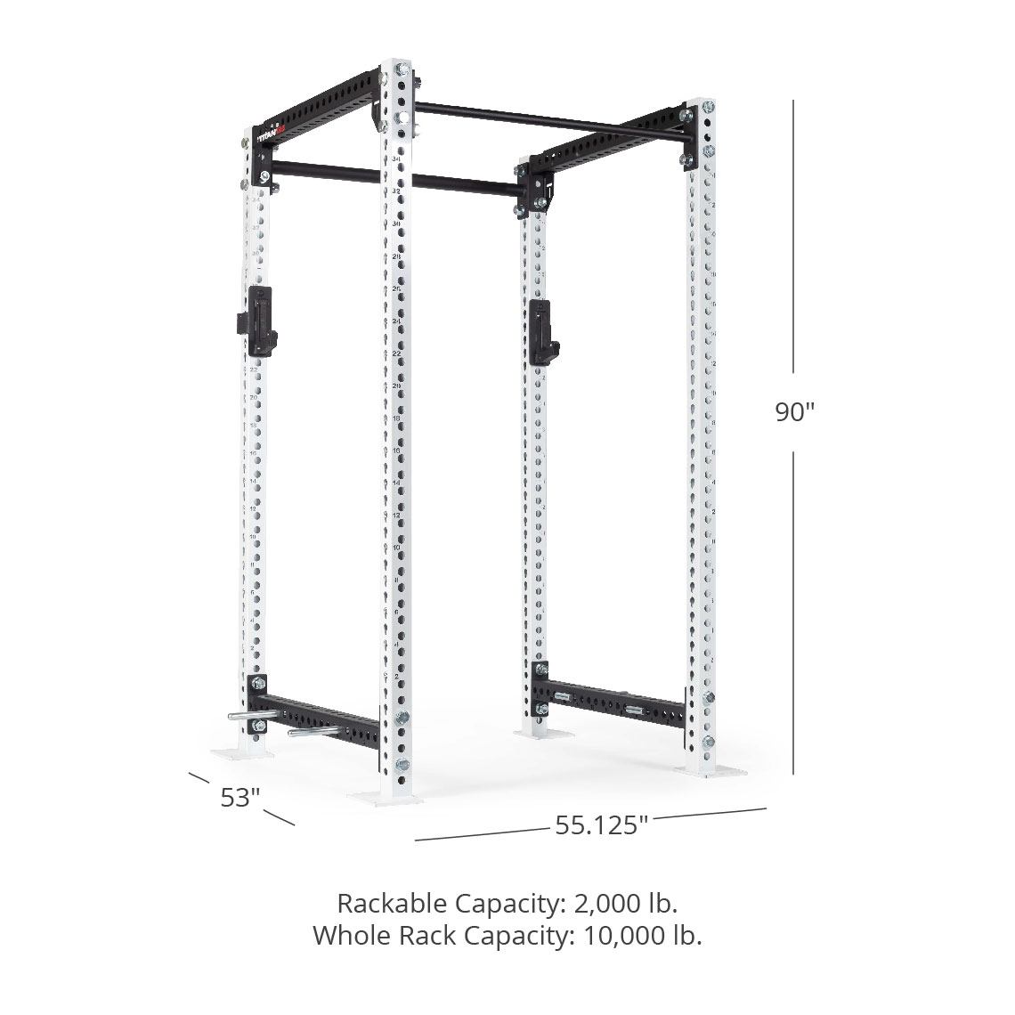 TITAN Series Power Rack - 90", 53", 55.125" Rackable Capacity: 2,000 lb Whole Rack Capacity: 10,000 lb. | White / 2” Fat Pull-Up Bar / Sandwich J-Hooks - view 66