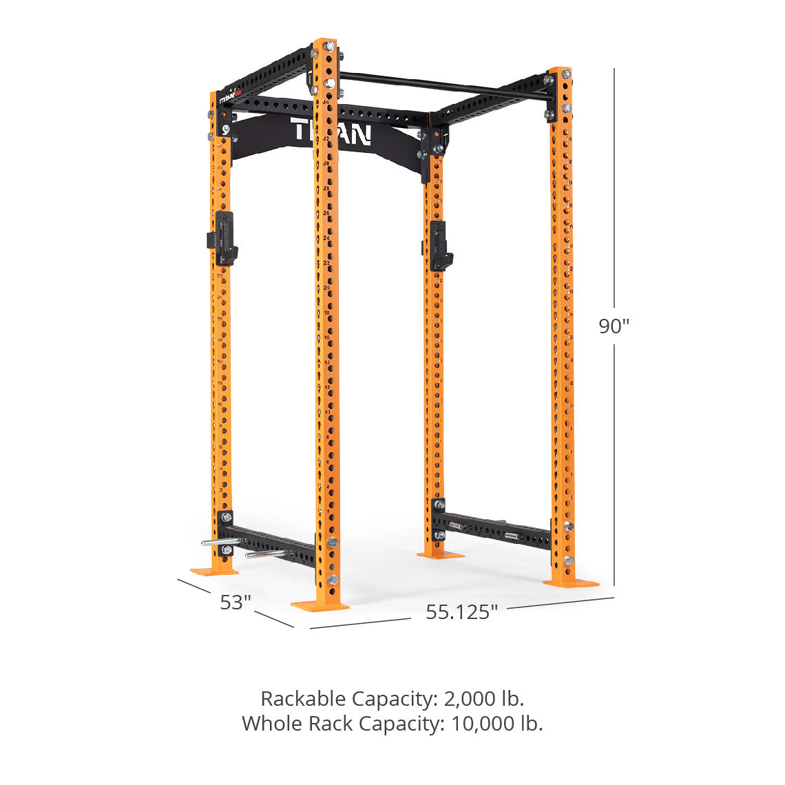 TITAN Series Power Rack - 90", 53", 55.125" Rackable Capacity: 2,000 lb Whole Rack Capacity: 10,000 lb. | Orange / Crossmember Nameplate / Sandwich J-Hooks - view 159