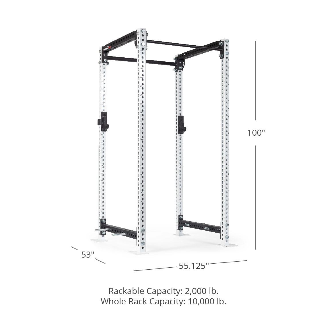 TITAN Series Power Rack - 90", 53", 55.125" Rackable Capacity: 2,000 lb Whole Rack Capacity: 10,000 lb. | White / 2” Fat Pull-Up Bar / Sandwich J-Hooks - view 67