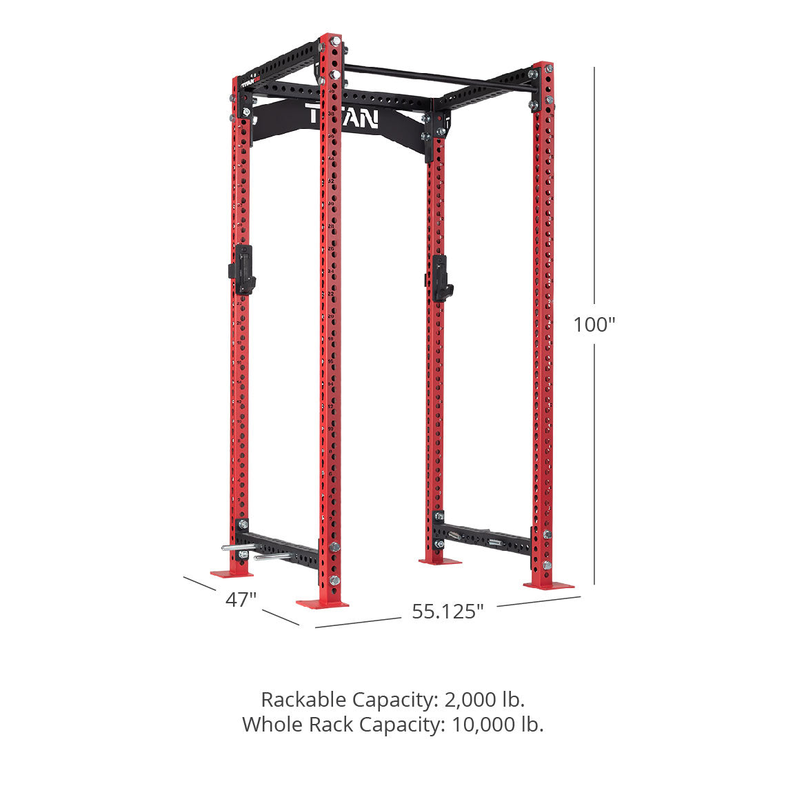TITAN Series Power Rack - 90", 53", 55.125" Rackable Capacity: 2,000 lb Whole Rack Capacity: 10,000 lb. | Red / Crossmember Nameplate / Sandwich J-Hooks - view 165