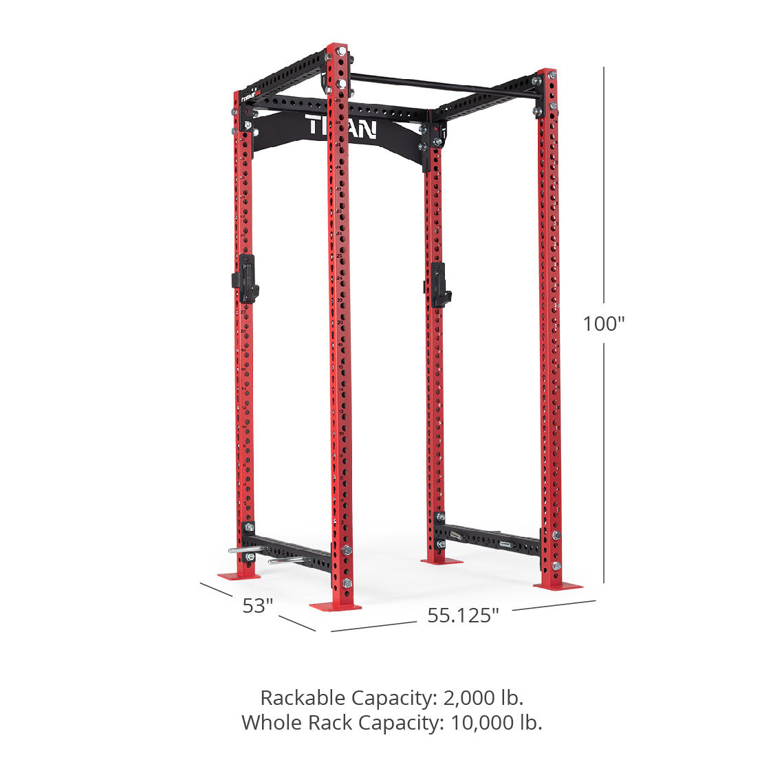 TITAN Series Power Rack - 90", 53", 55.125" Rackable Capacity: 2,000 lb Whole Rack Capacity: 10,000 lb. | Red / Crossmember Nameplate / Sandwich J-Hooks - view 167