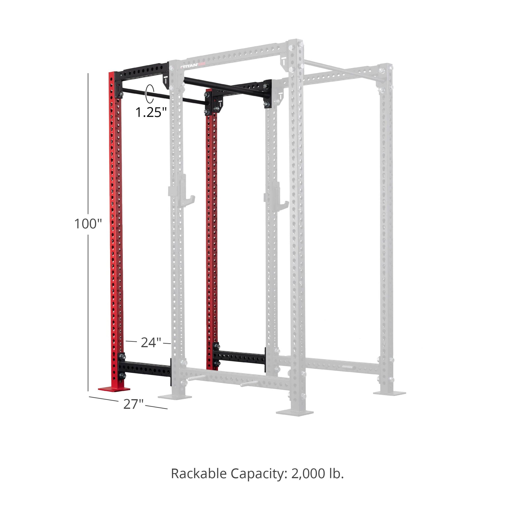 TITAN Series 24" Extension Kit - Extension Color: Red - Extension Height: 100" - Crossmember: 1.25" Pull-Up Bar | Red / 100" / 1.25" Pull-Up Bar