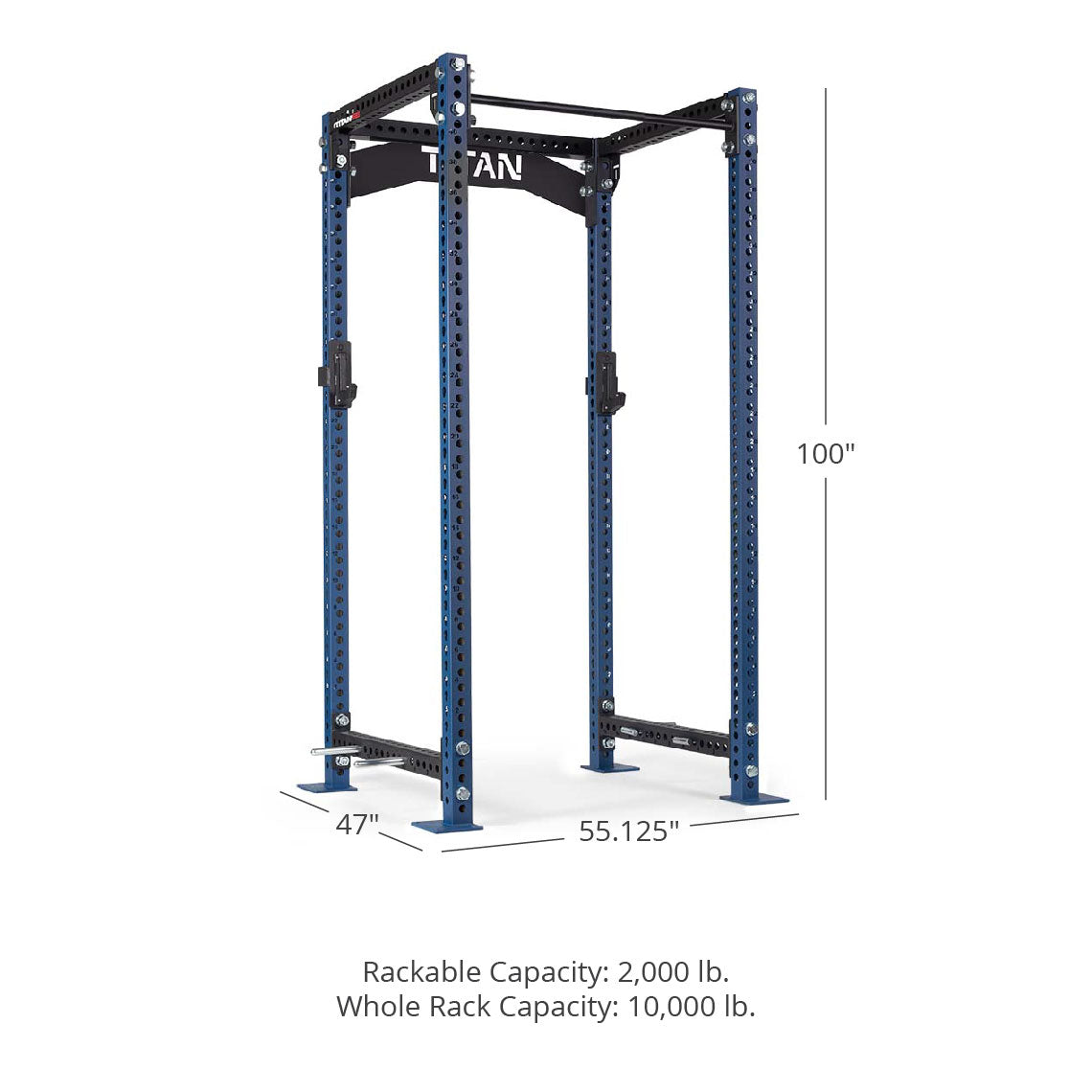 TITAN Series Power Rack - 90", 53", 55.125" Rackable Capacity: 2,000 lb Whole Rack Capacity: 10,000 lb. | Navy / Crossmember Nameplate / No J-Hooks