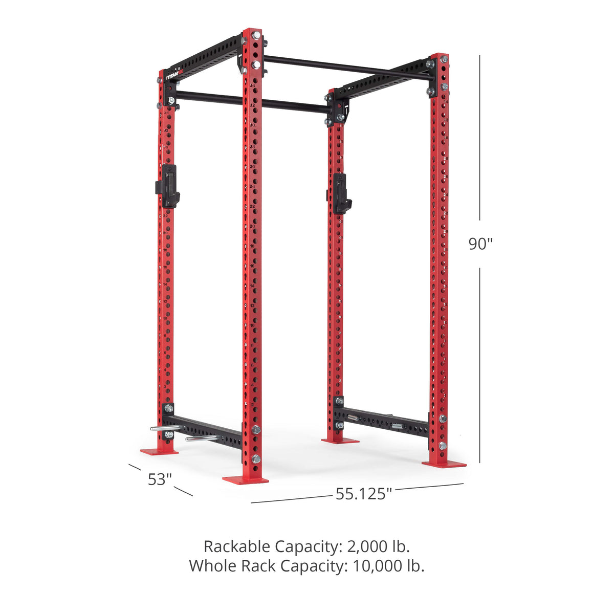 TITAN Series Power Rack - Bolt Down Options | Red / 2” Fat Pull-Up Bar / No J-Hooks - view 20