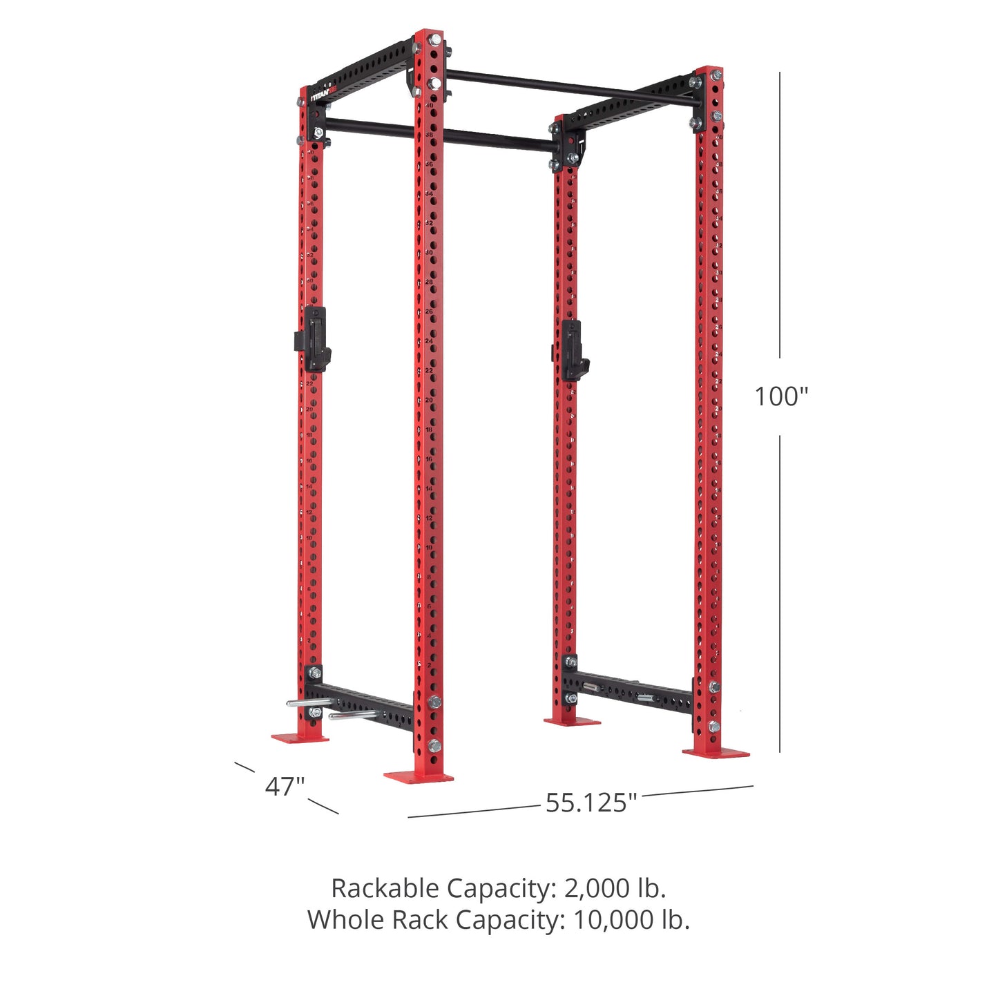 TITAN Series Power Rack - Bolt Down Options | Red / 2” Fat Pull-Up Bar / No J-Hooks - view 21