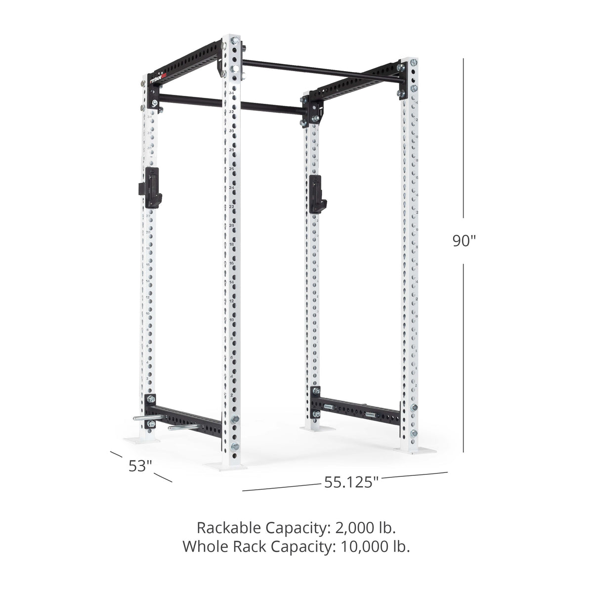 TITAN Series Power Rack - Bolt Down Options | White / 2” Fat Pull-Up Bar / No J-Hooks