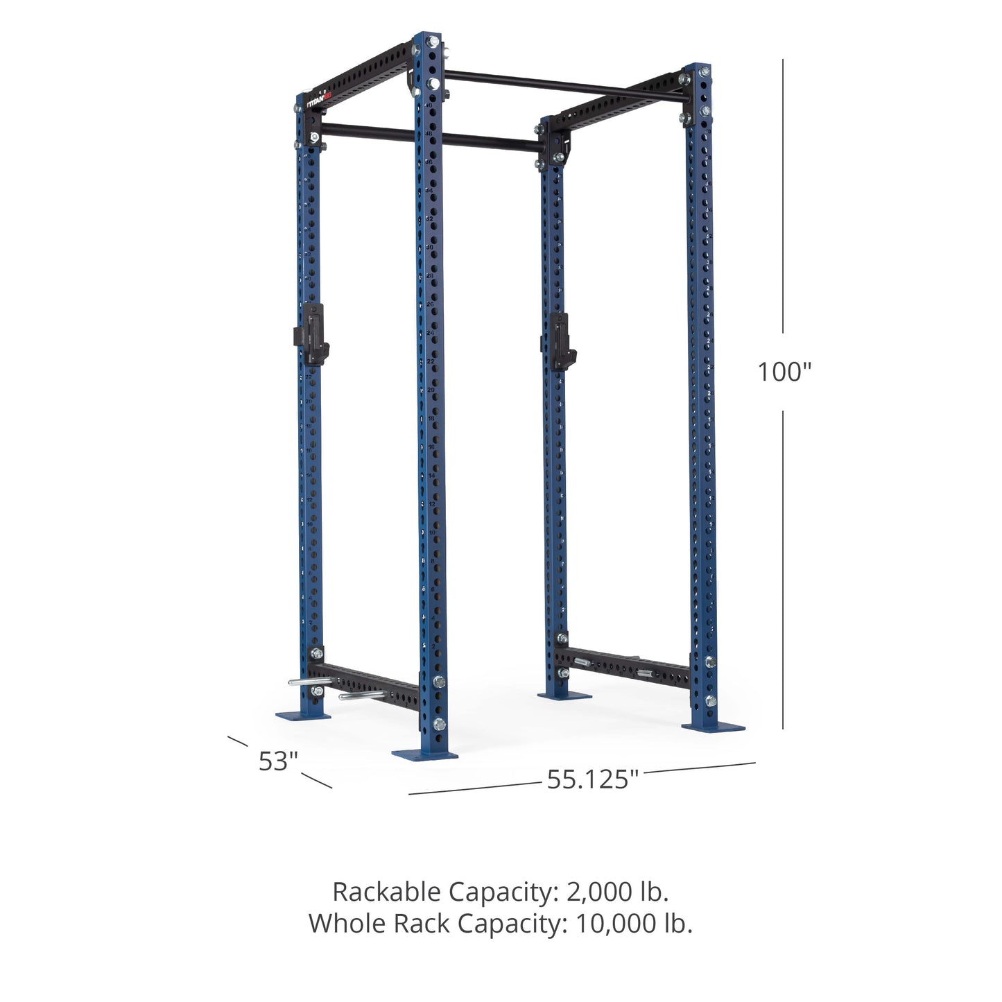 TITAN Series Power Rack - 90", 53", 55.125" Rackable Capacity: 2,000 lb Whole Rack Capacity: 10,000 lb. | Navy / 2” Fat Pull-Up Bar / Roller J-Hooks - view 79