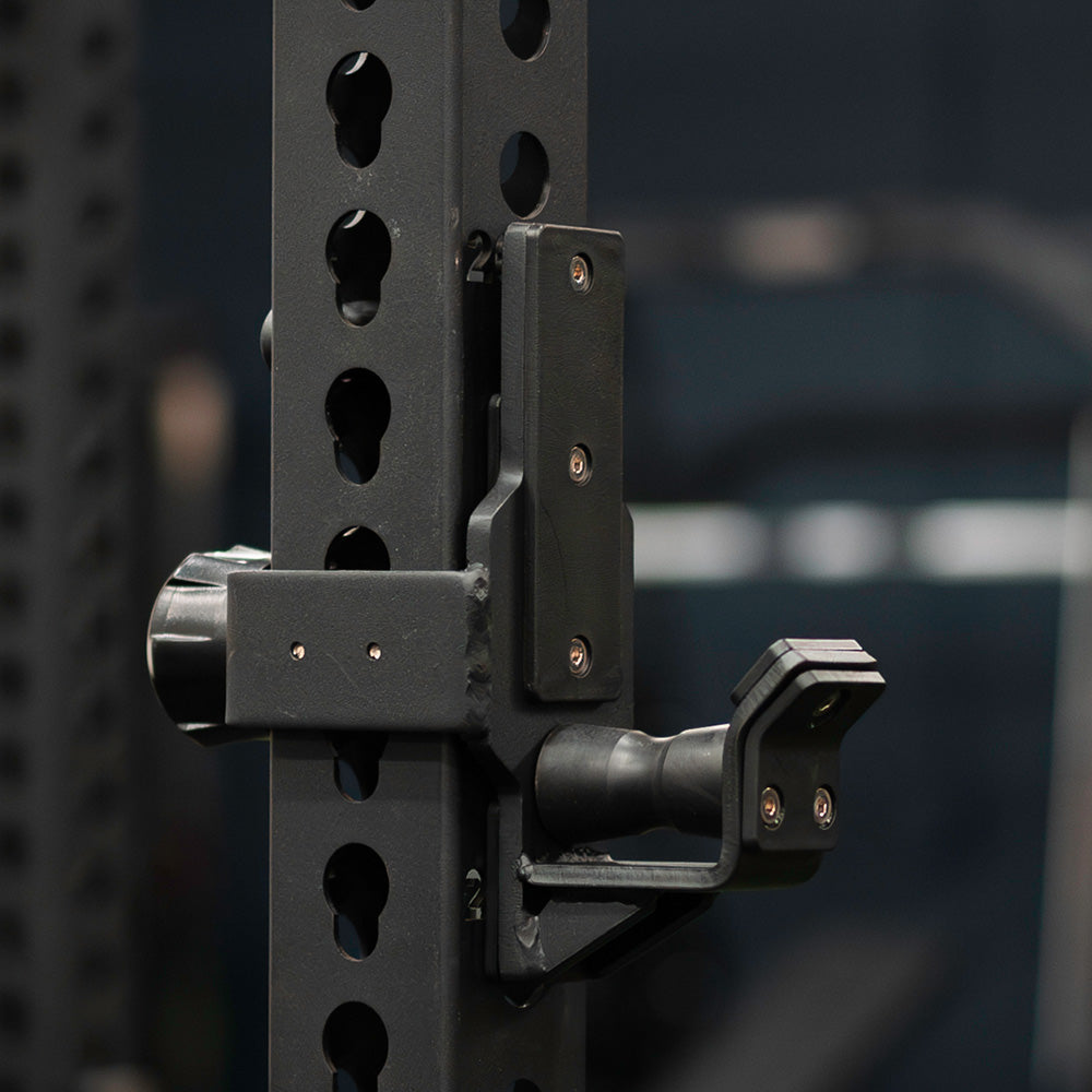TITAN Series Power Rack - 2" Side Hole Spacing Throughout Entire Rack | Orange / Crossmember Nameplate / Roller J-Hooks