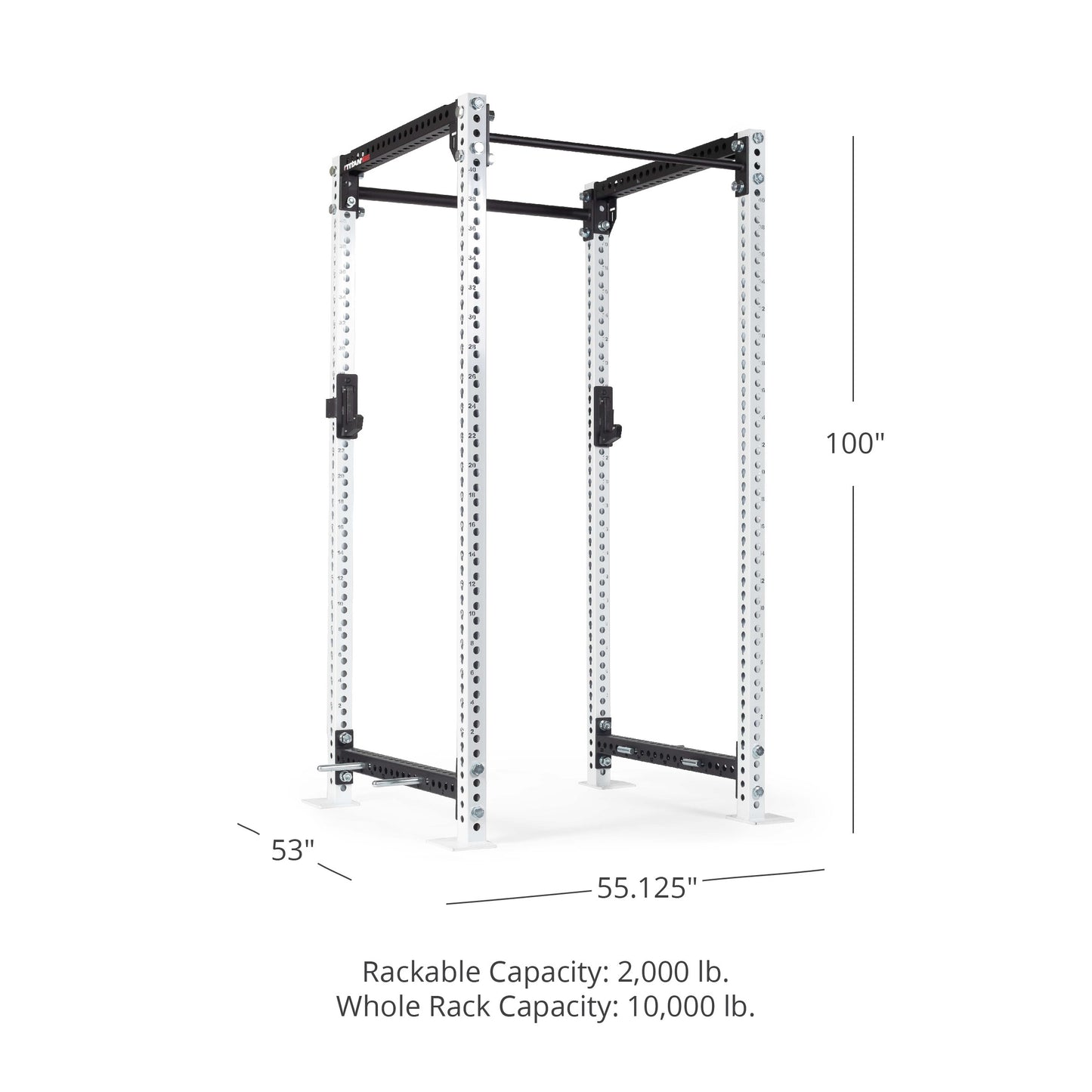 TITAN Series Power Rack - 90", 53", 55.125" Rackable Capacity: 2,000 lb Whole Rack Capacity: 10,000 lb. | White / 2” Fat Pull-Up Bar / Roller J-Hooks - view 103