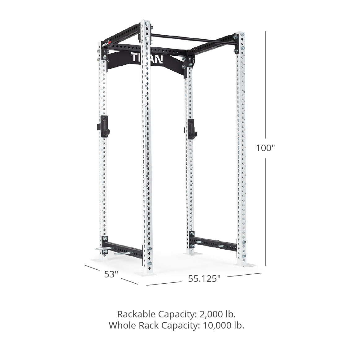 TITAN Series Power Rack - 90", 53", 55.125" Rackable Capacity: 2,000 lb Whole Rack Capacity: 10,000 lb. | White / Crossmember Nameplate / Roller J-Hooks - view 223