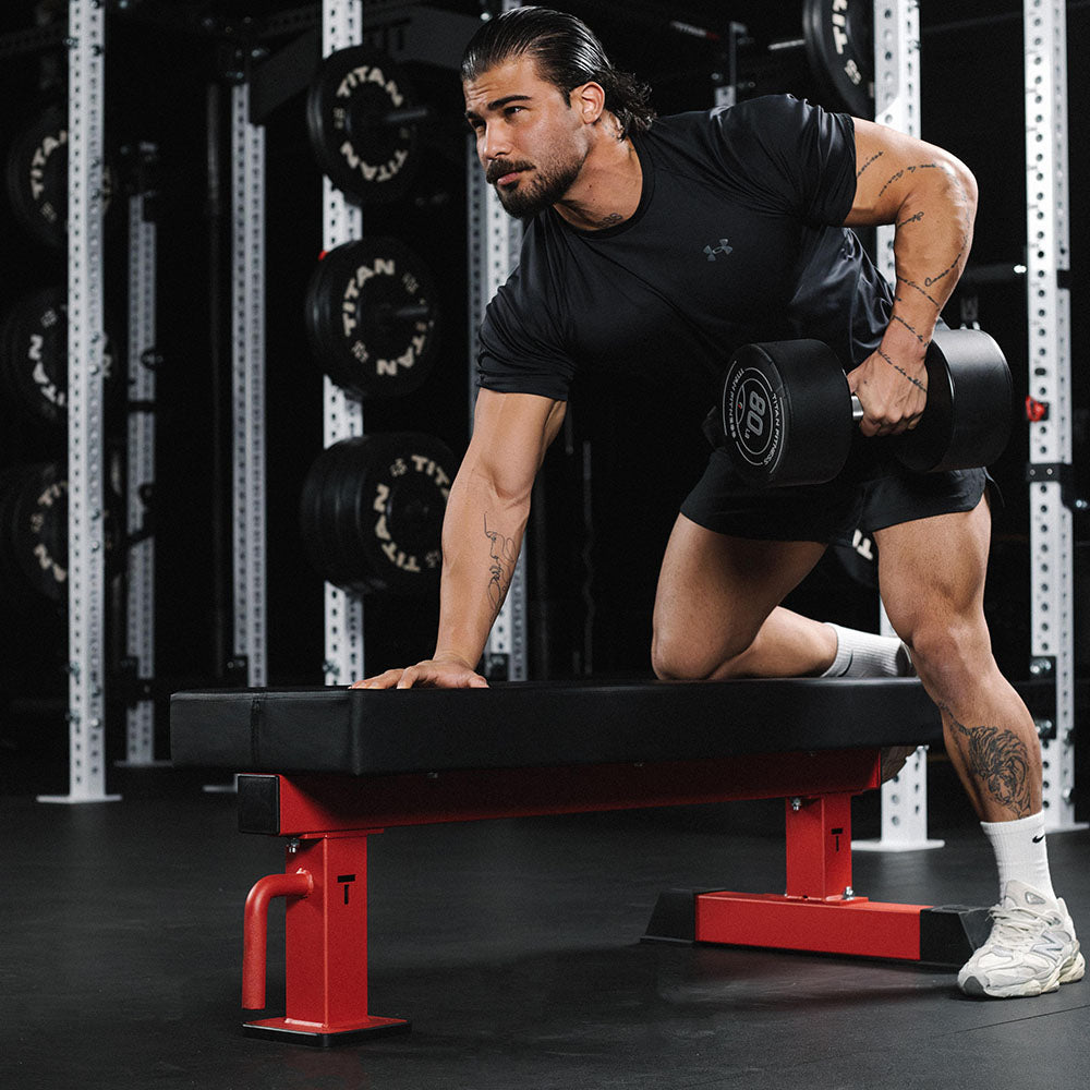 TITAN Series Single Post Flat Bench | Red