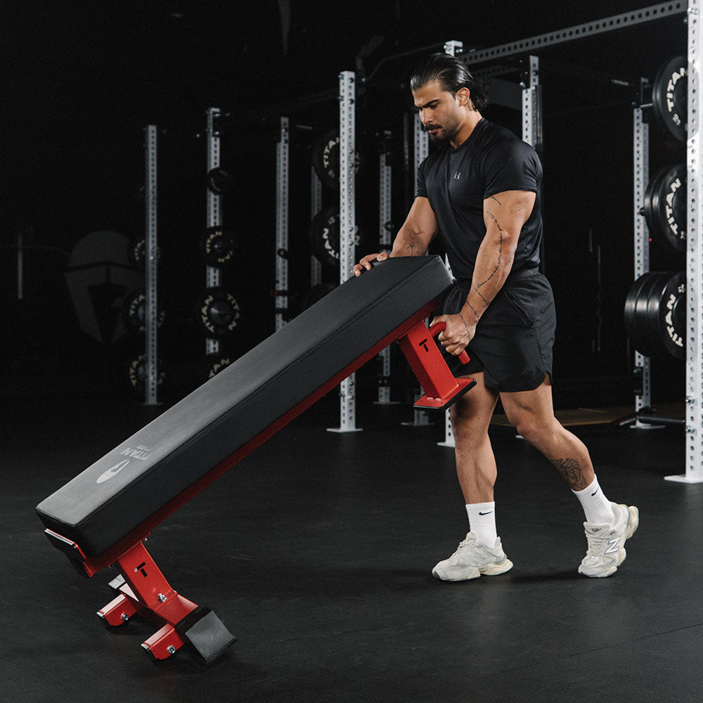 TITAN Series Single Post Flat Bench | Red