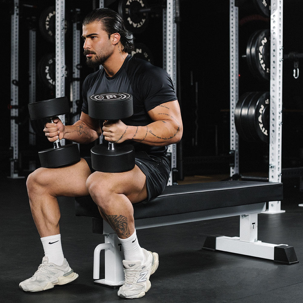 TITAN Series Single Post Flat Bench | White