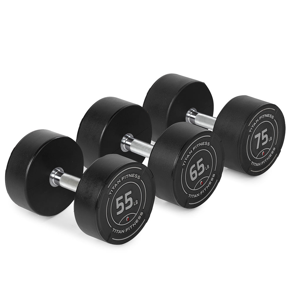 55 LB - 75 LB Set Round Urethane Dumbbells