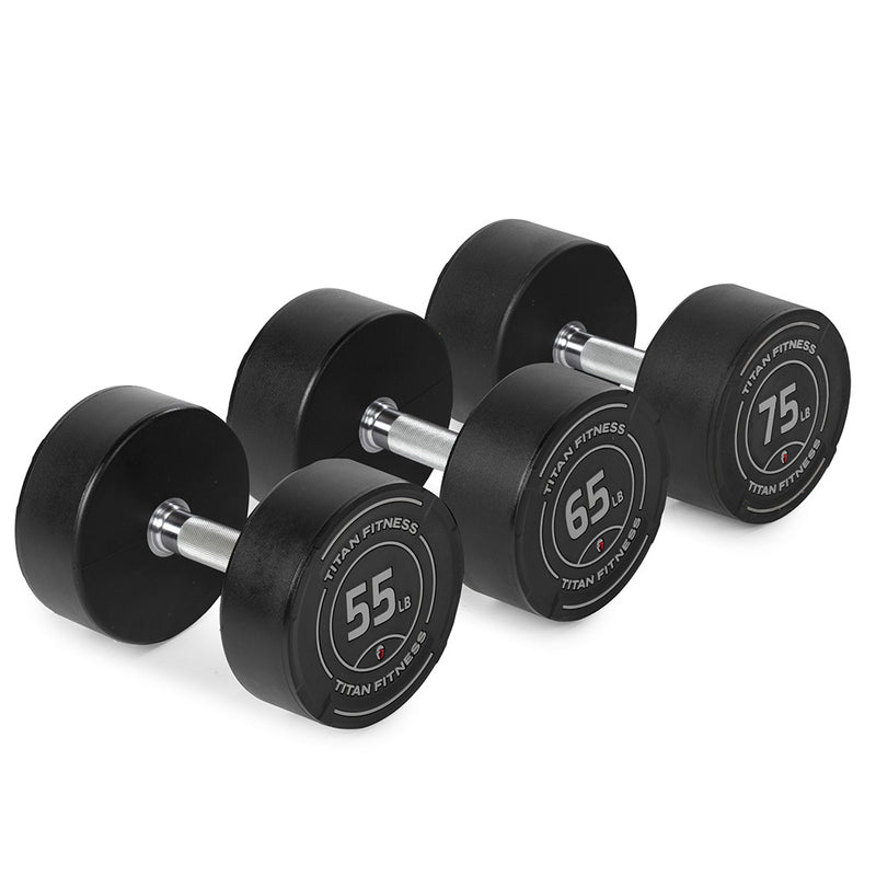 55 LB - 75 LB Set Round Urethane Dumbbells