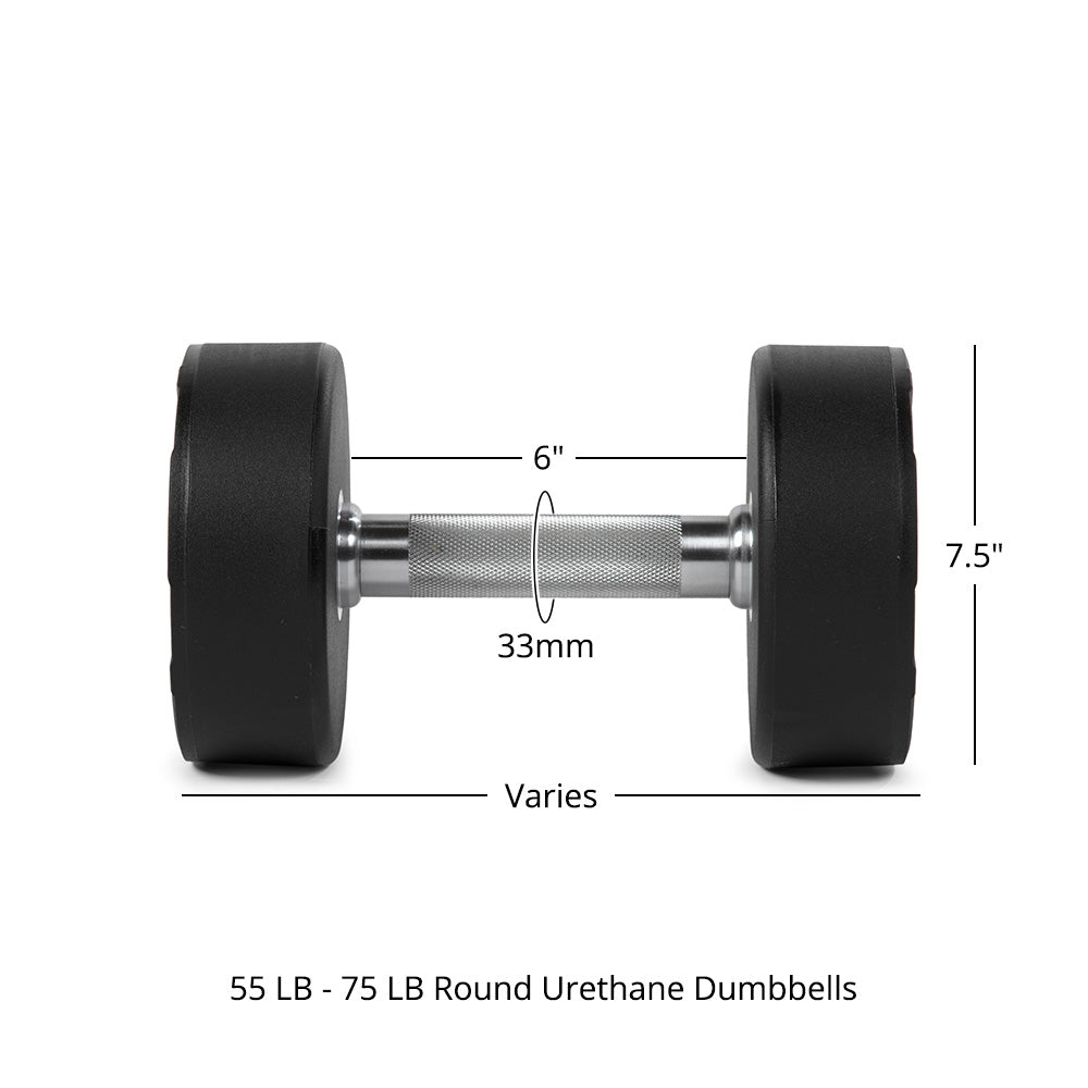 55 LB - 75 LB Set Round Urethane Dumbbells