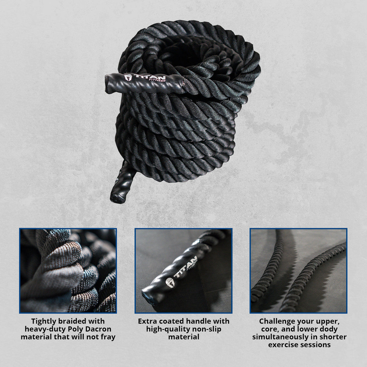 Scratch and Dent - 30' x 1.5" Battle Rope Black Poly Dacron - FINAL SALE - view 2