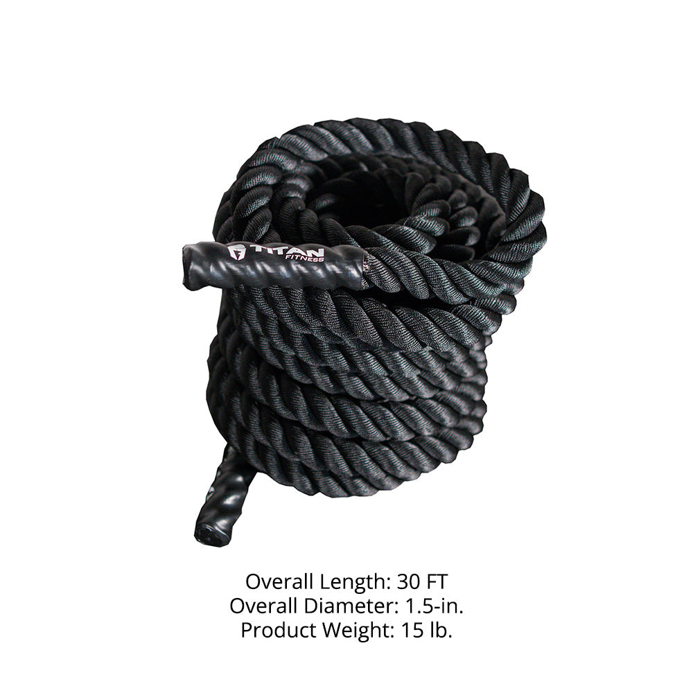 Black Poly Dacron Battle Ropes - Battle Rope Length: 30 FT - Battle Rope Thickness: 1.5" | 30 FT / 1.5"
