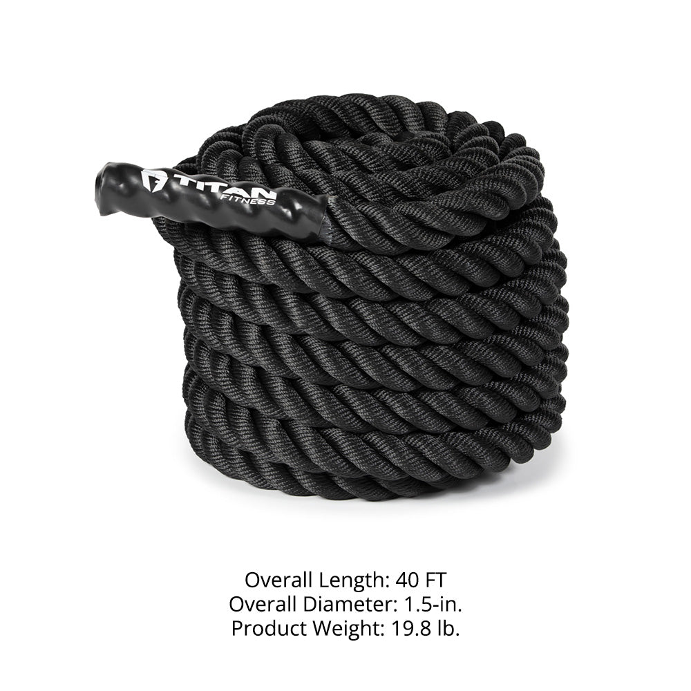 Black Poly Dacron Battle Ropes - Battle Rope Length: 40 FT - Battle Rope Thickness: 1.5" | 40 FT / 1.5"