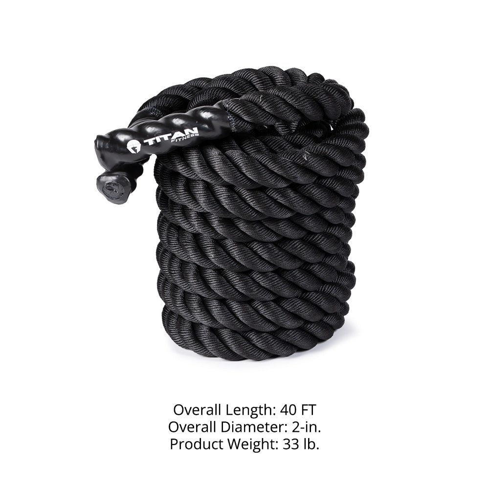 Black Poly Dacron Battle Ropes - Battle Rope Length: 40 FT - Battle Rope Thickness: 2" | 40 FT / 2"