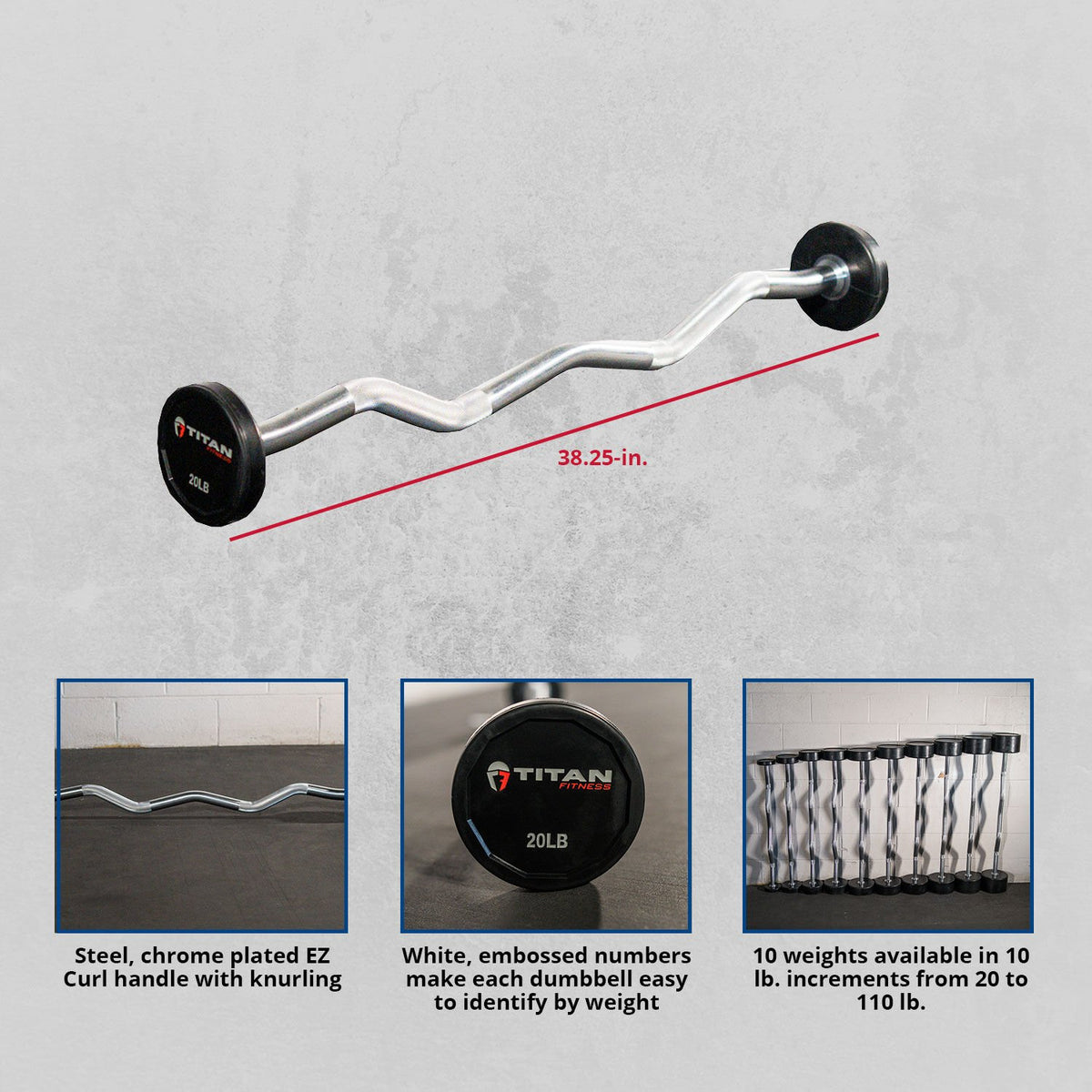 Scratch and Dent - Rubber Fixed Barbell | EZ Curl | 20 LB - FINAL SALE - view 6
