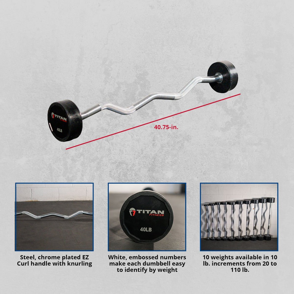 Scratch and Dent - Rubber Fixed Barbell – EZ Curl – 40 LB - FINAL SALE - view 6