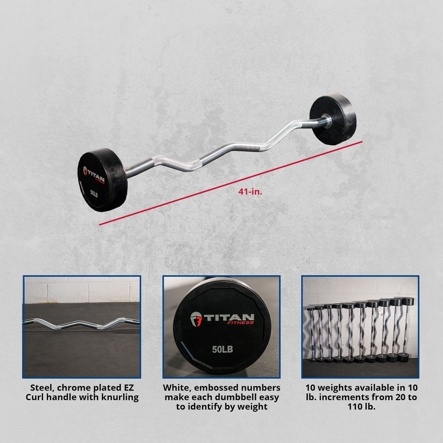 Scratch and Dent - Rubber Fixed Barbell | EZ Curl | 50 LB - FINAL SALE - view 2