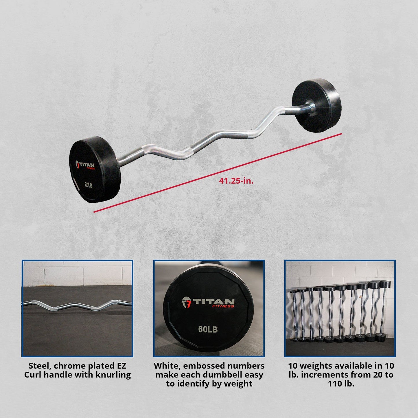 Scratch and Dent - Rubber Fixed Barbell | EZ Curl | 60 LB - FINAL SALE - view 2