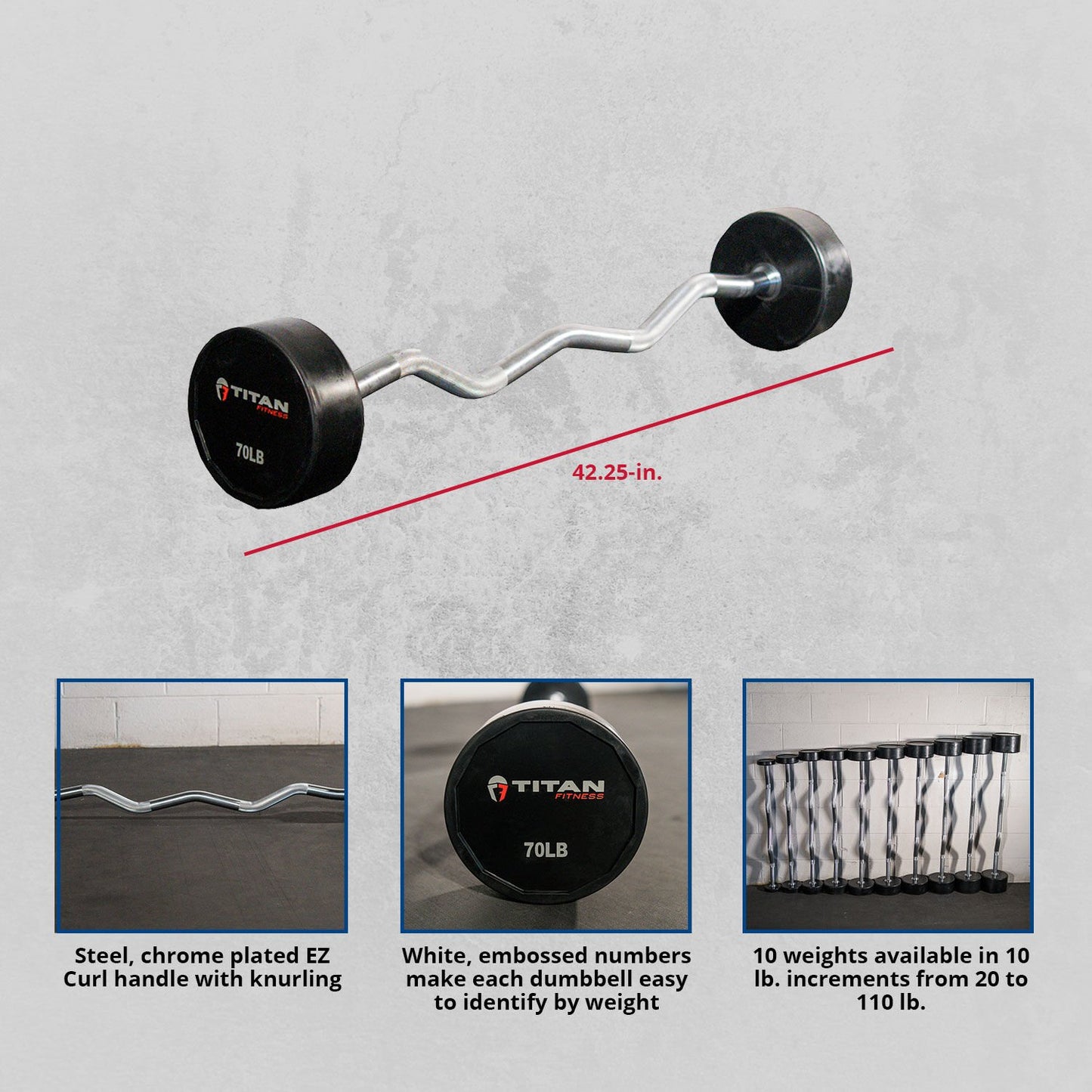 Scratch and Dent - Rubber Fixed Barbell | EZ Curl | 70 LB - FINAL SALE - view 6
