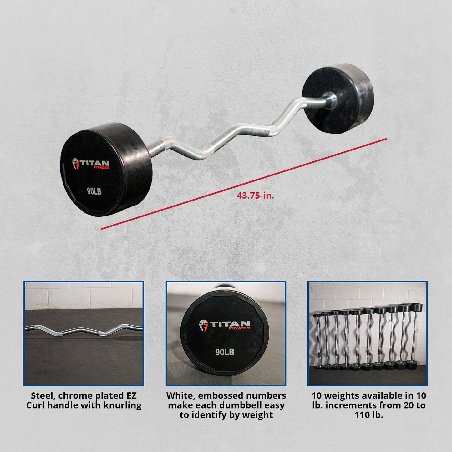 Scratch and Dent - Rubber Fixed Barbell – EZ Curl – 90 LB - FINAL SALE - view 6