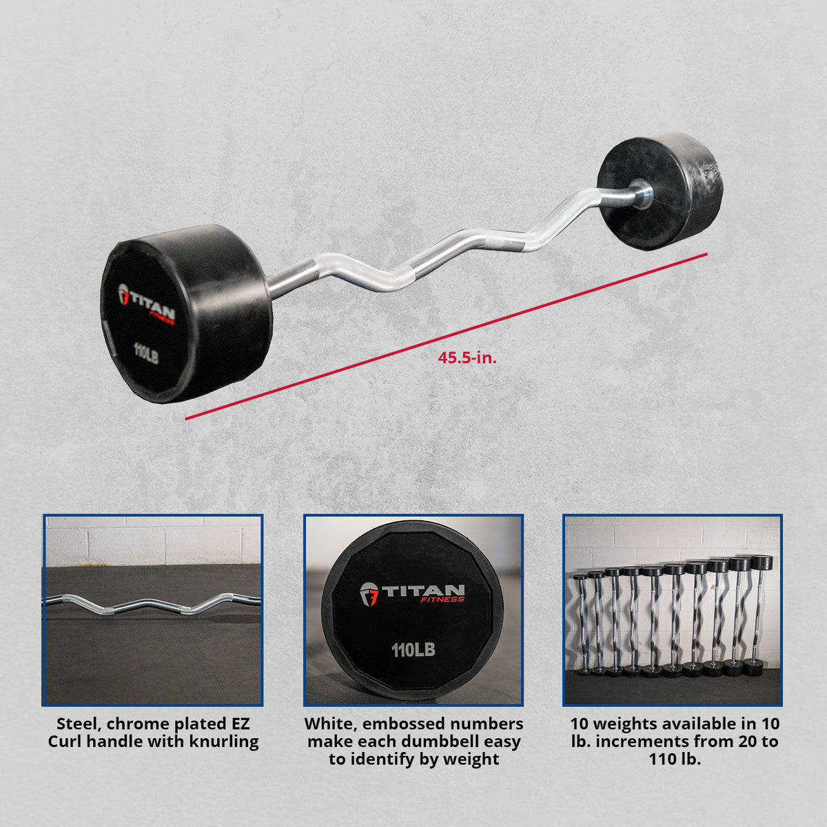 Scratch and Dent - Rubber Fixed Barbell | EZ Curl | 110 LB - FINAL SALE - view 2