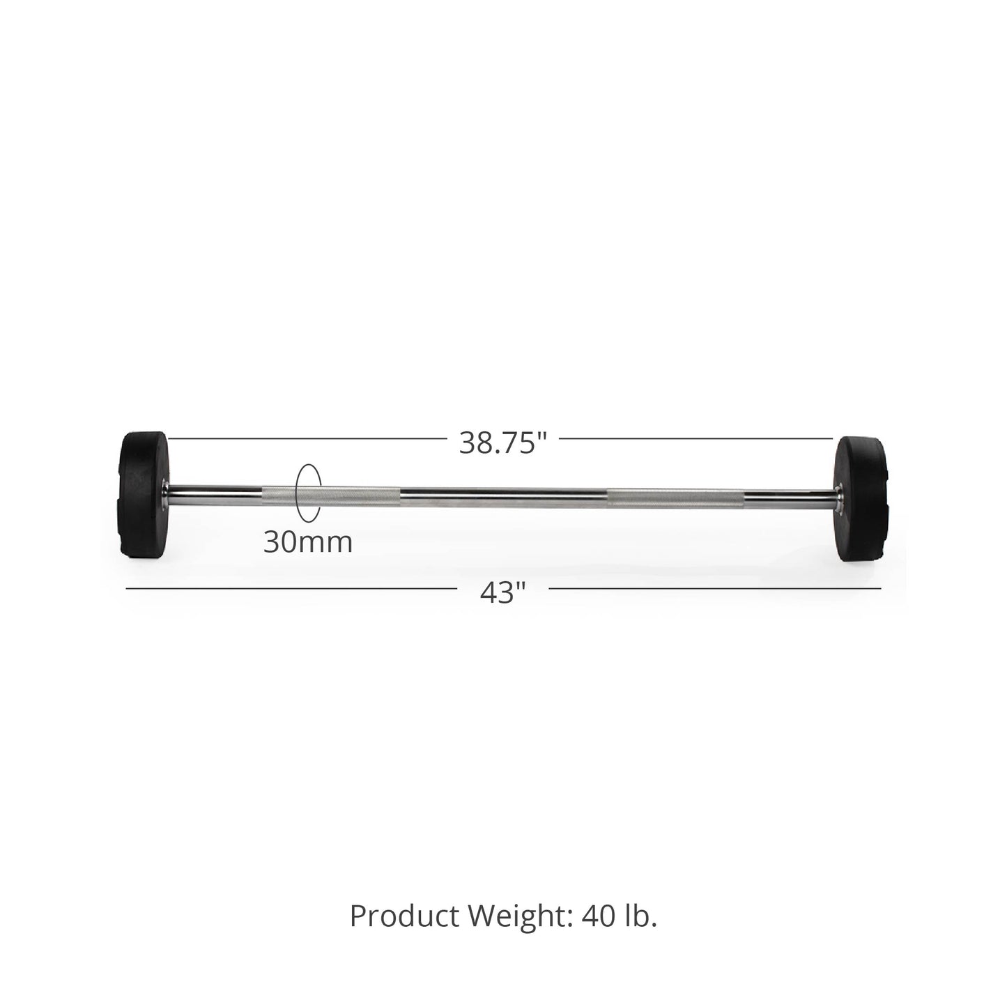 40 LB Straight Fixed Rubber Barbell - view 8