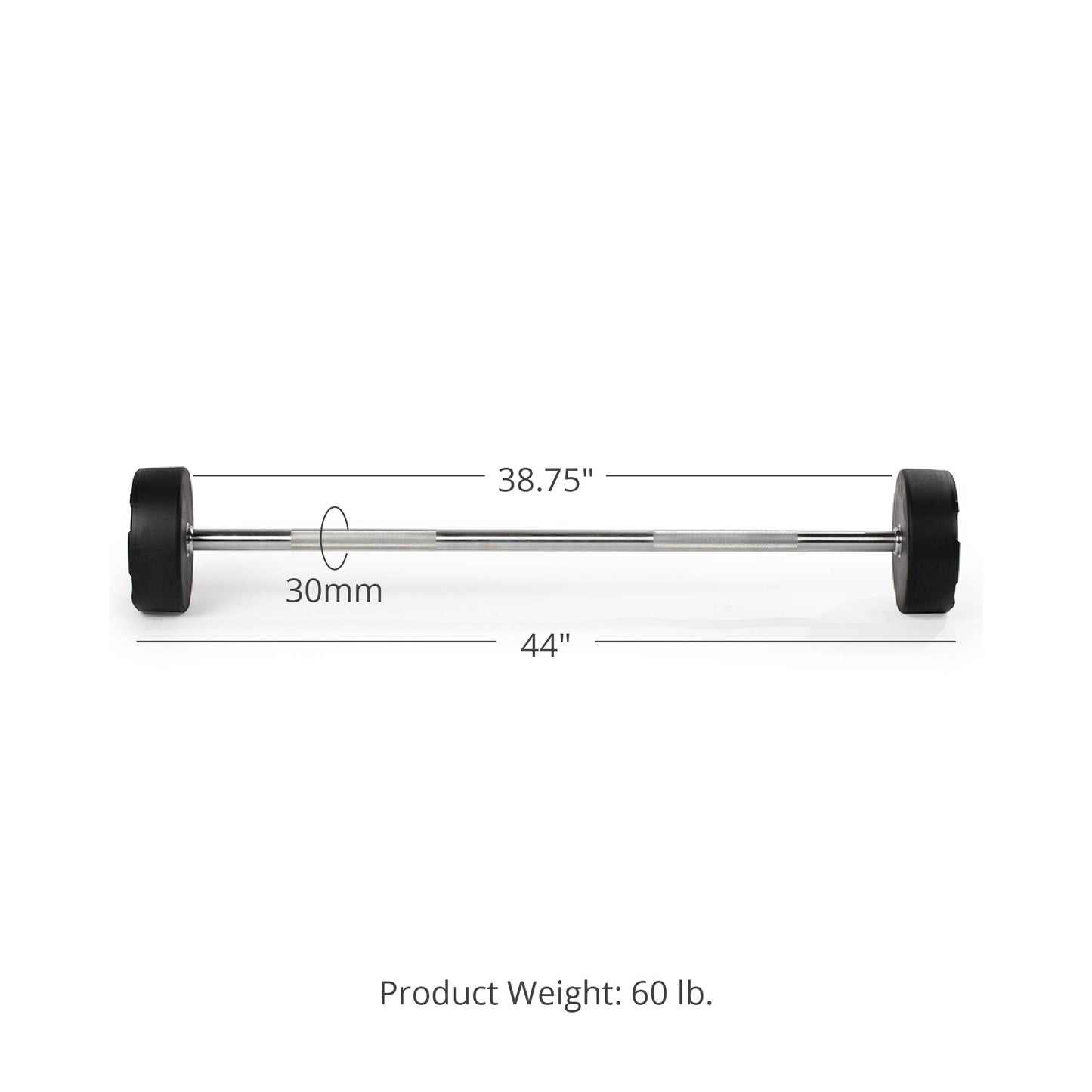 60 LB Straight Fixed Rubber Barbell - view 8
