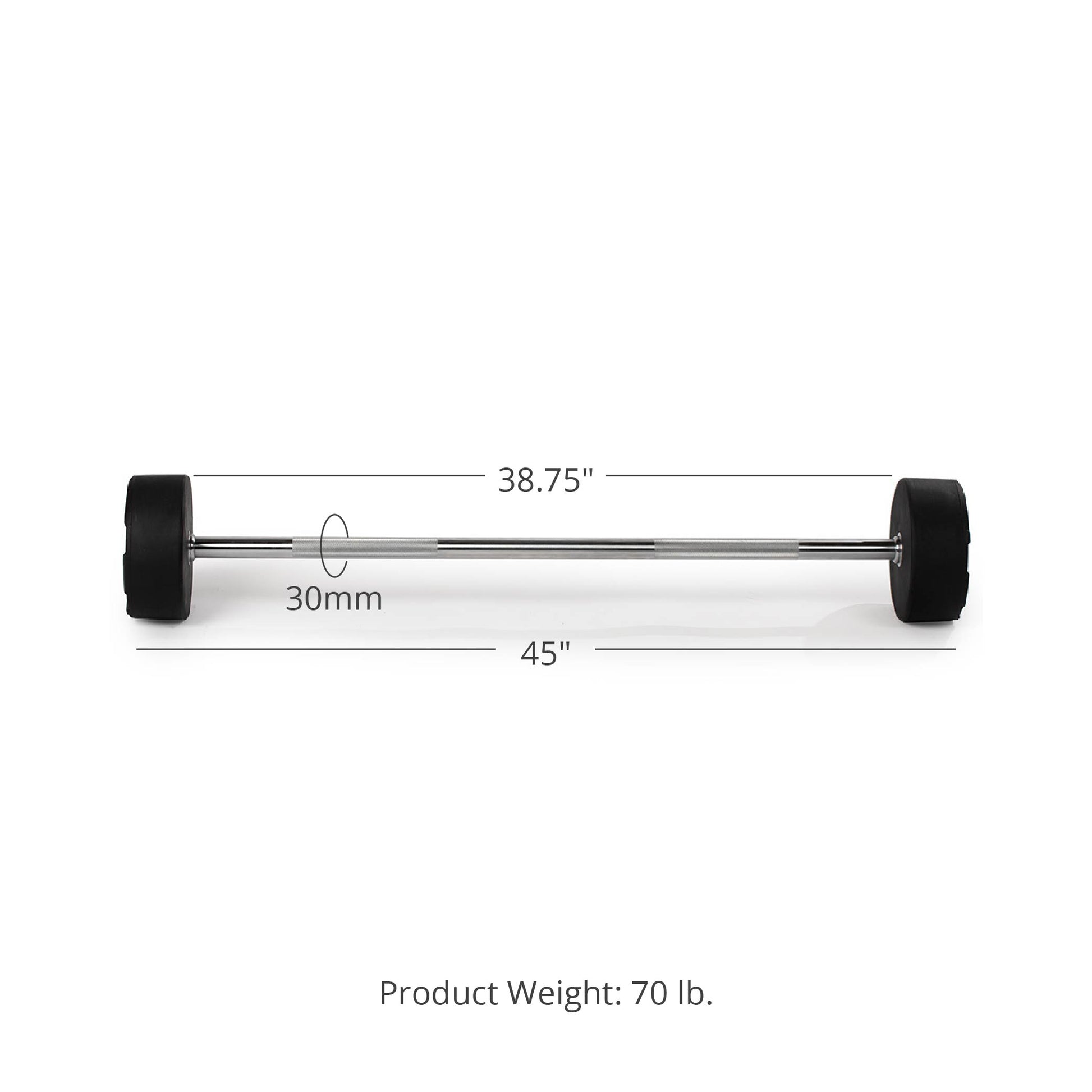 70 LB Straight Fixed Rubber Barbell